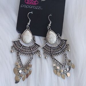 Paparazzi Silver and Cream Chandelier Earrings